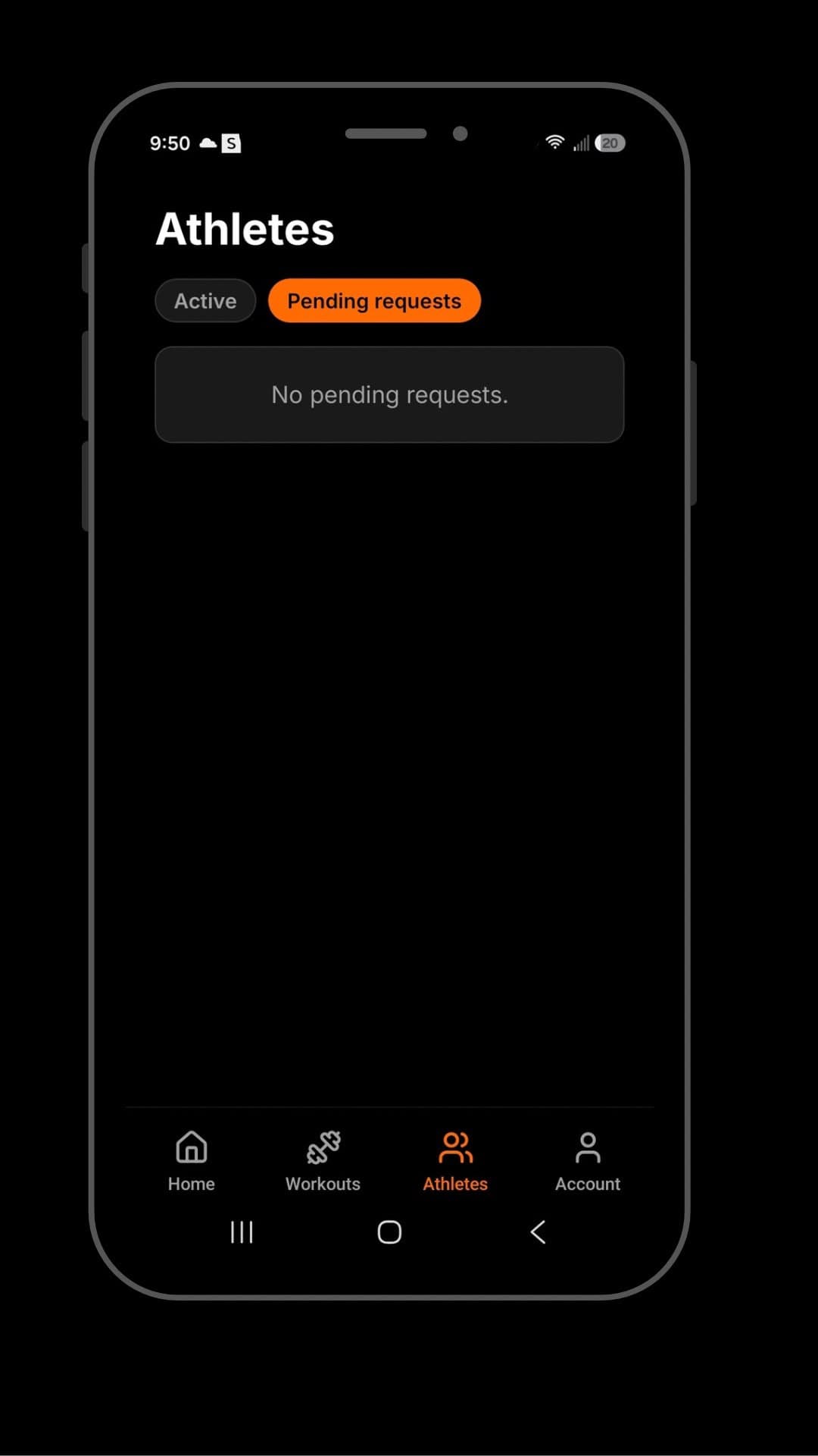 Chaperone app Athletes screen showing active athletes and pending requests